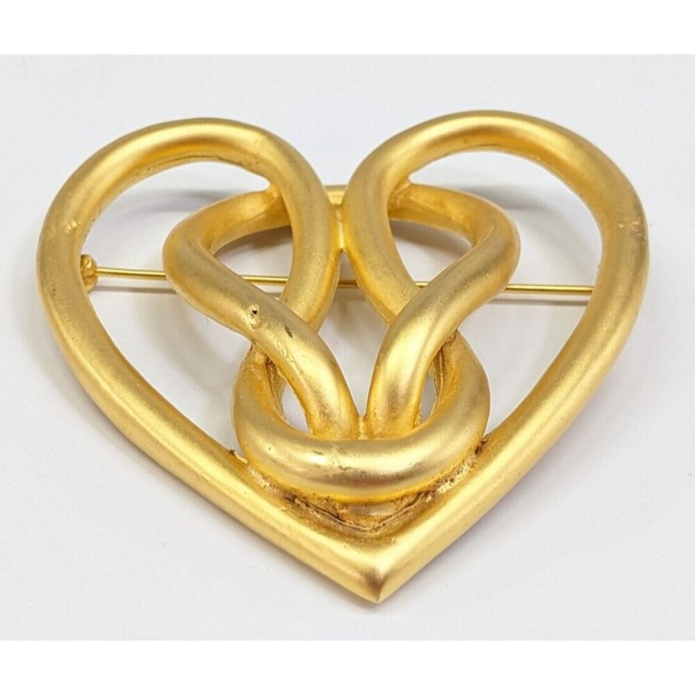 Vtg Large Givenchy Matte Gold Tone Infinity Knotted Hearts Statement Brooch Pin - Picture 2 of 7